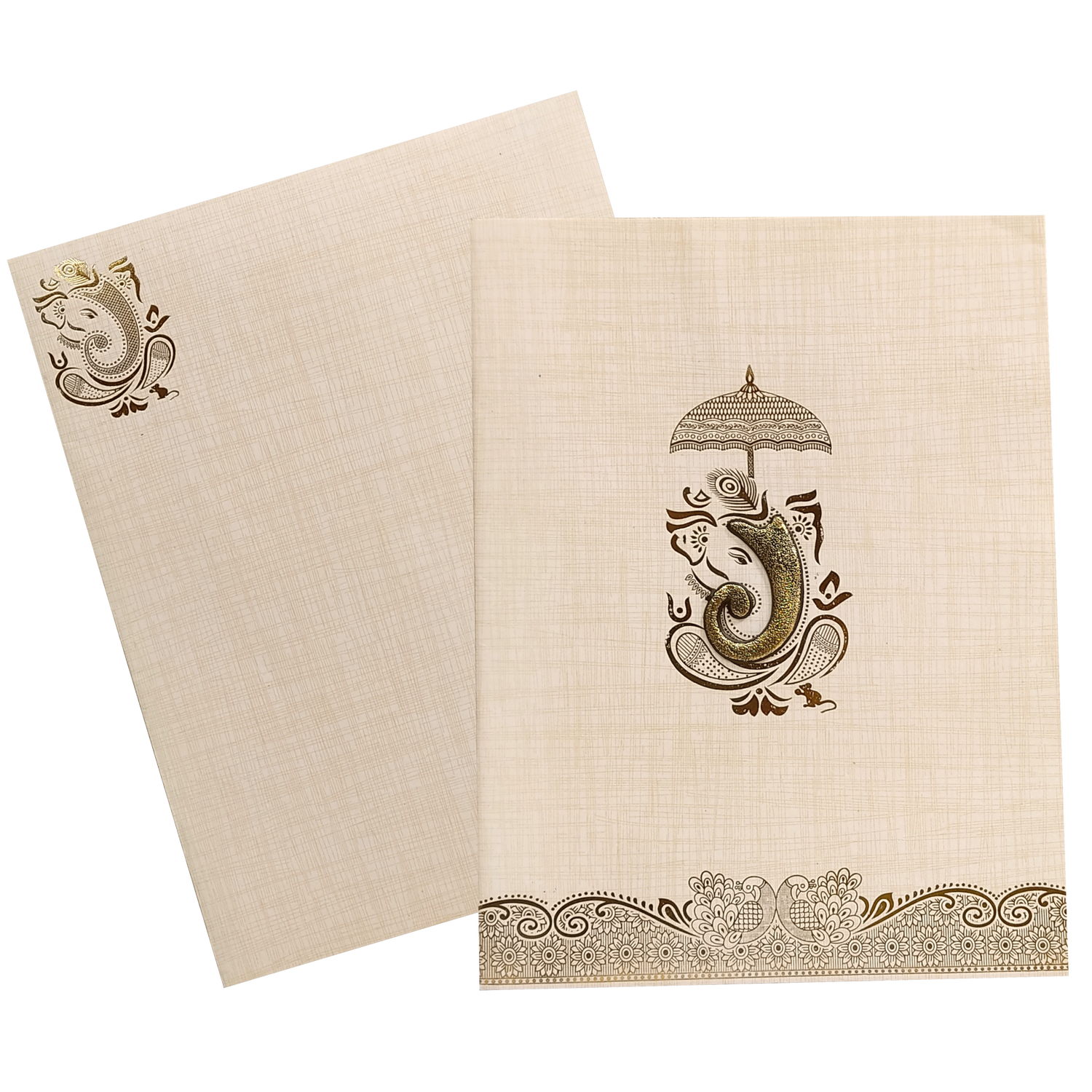 Sandal Metallic Invitation Card With A Floral Touch-KNK50162-King of Cards