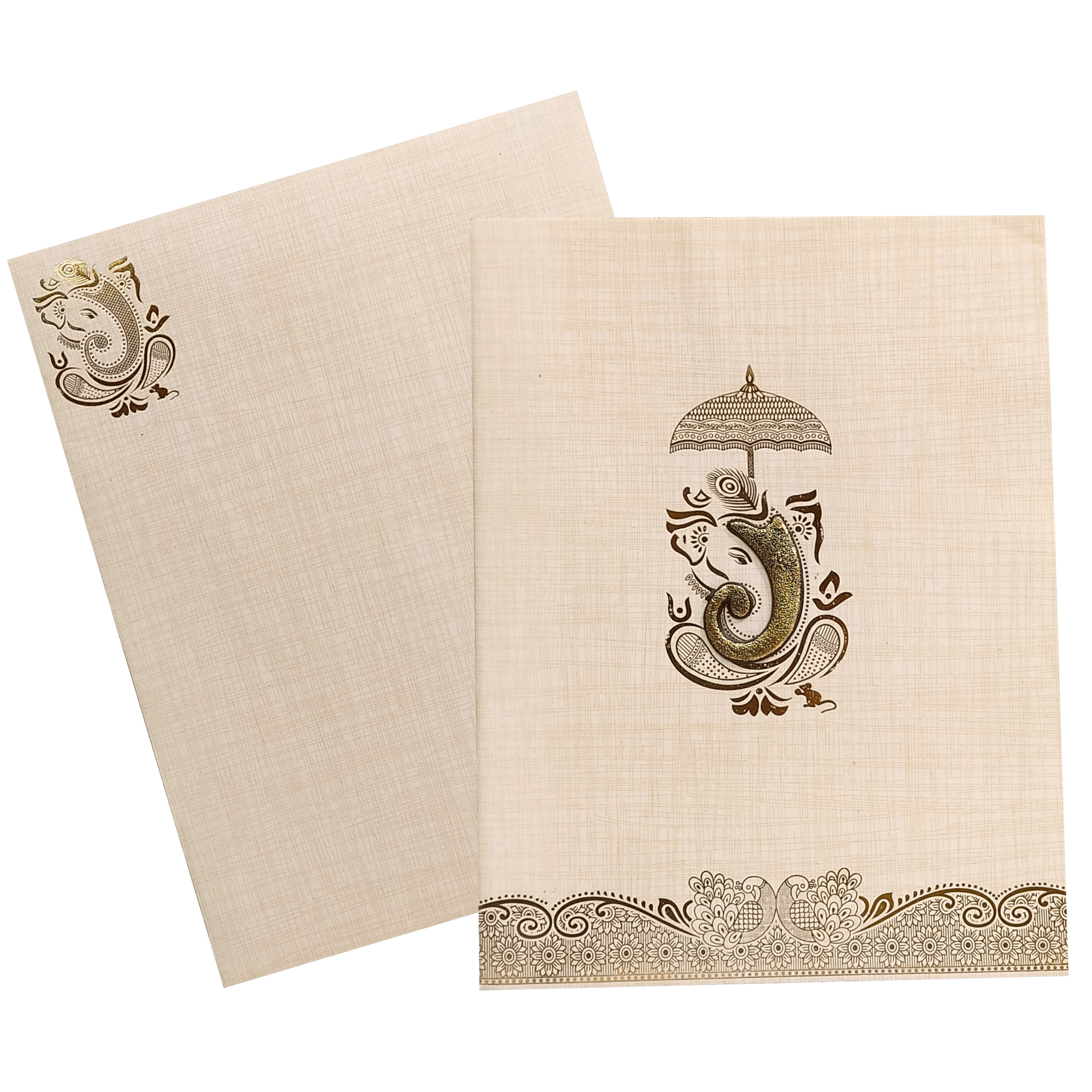 Sandal Metallic Invitation Card With A Floral Touch-KNK50162-King of Cards