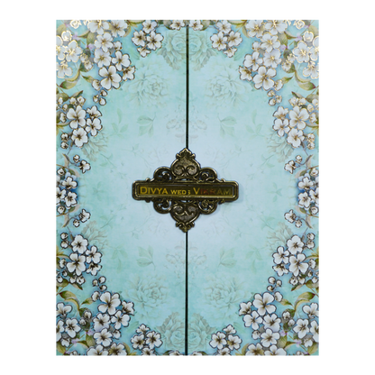 Blue White Floral Door Invitation Card-KNKJ1115