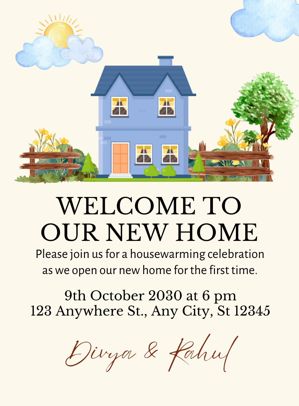 Beige Gold Patterns Housewarming Invitation-EINK0069