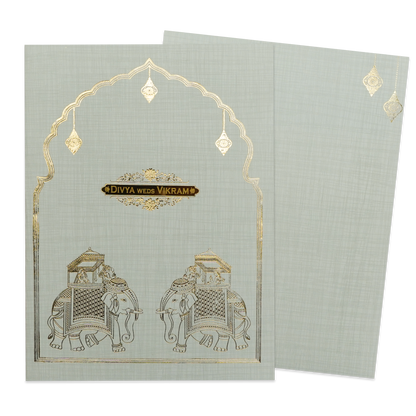 Grey Royal Elephant Wedding Card-KNK7083G
