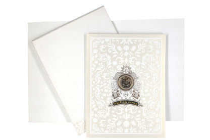 White Metallic Floral Design With Gold Foiling And Name Plate-KNK3050W