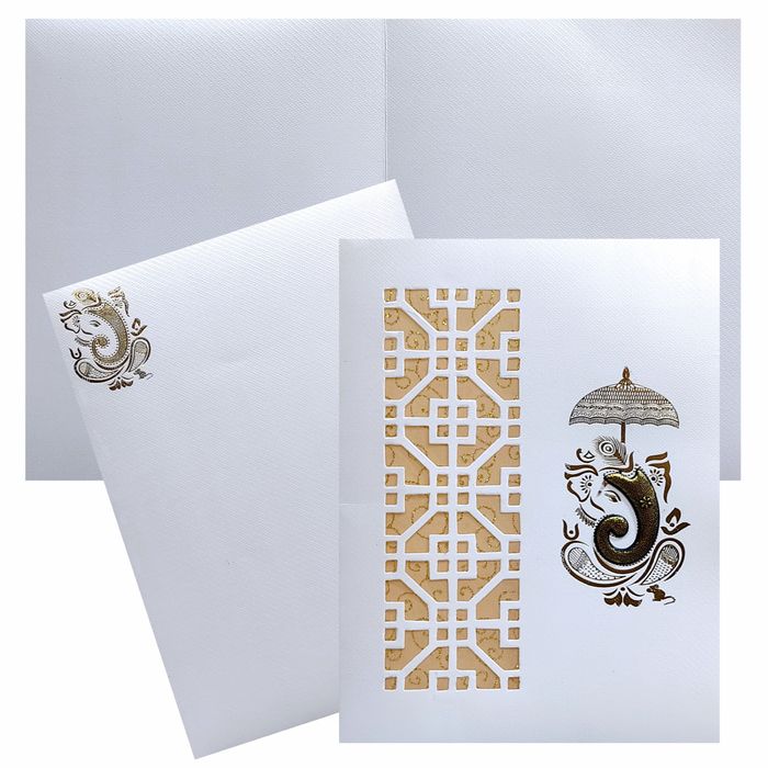 White Laser Cut Ganesha Invitation Card-King of Cards