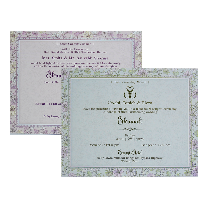Grey Floral Padded Invitation-King of Cards