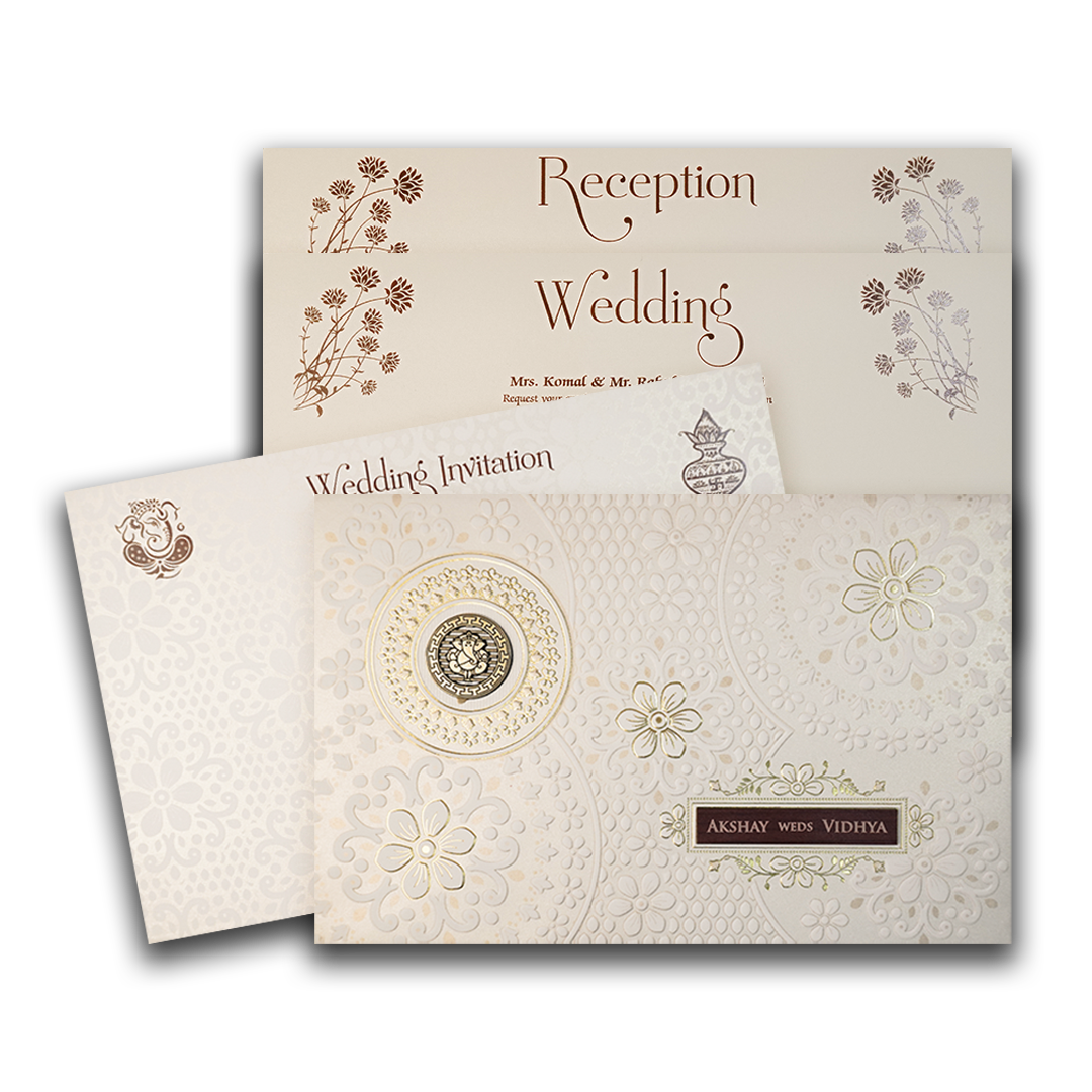 Check out White Floral Ganesha Wedding Card at best price. ✅WhatsApp Support ✅Express Delivery