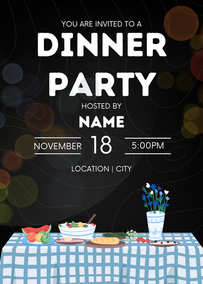Black Modern Style Dinner Party Invitation-AADNN001