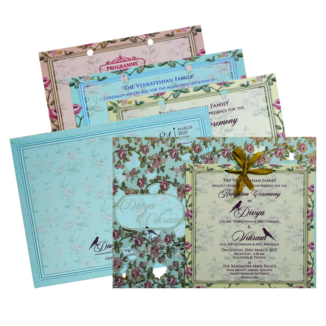 Blue Floral MDF Wedding Card Design-King of Cards