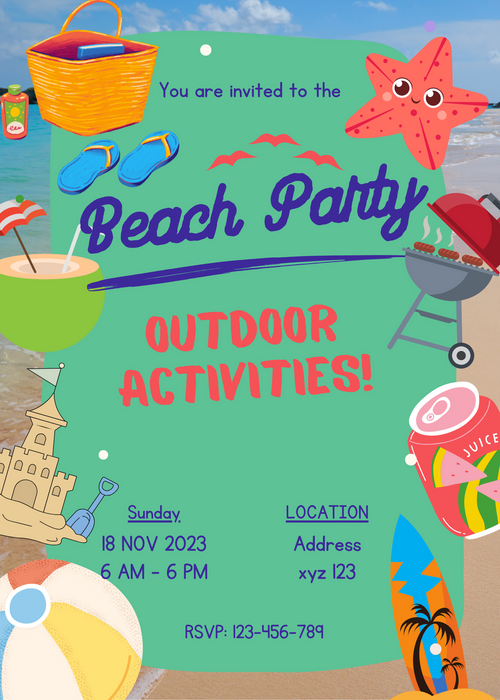 Blue Beach Party Outdoor Fun Invitation-AAOUT001