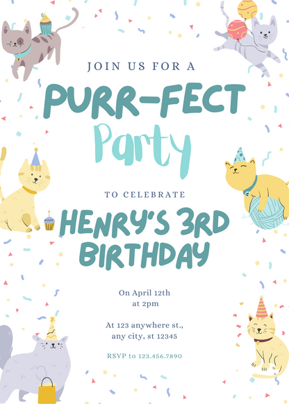 White Feline Festive Pet Party Invitation-King of Cards