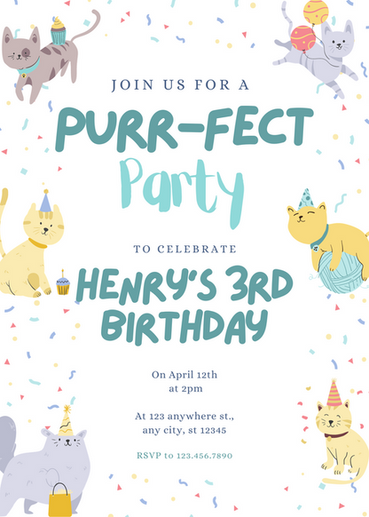 White Feline Festive Pet Party Invitation-AAPET001