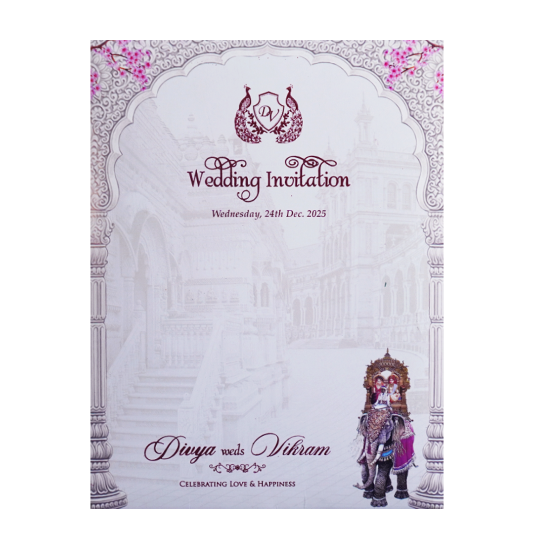 Lavender Elephant Dholi Invitation Card-King of Cards