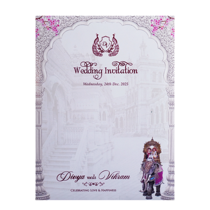 Lavender Elephant Dholi Invitation Card-King of Cards