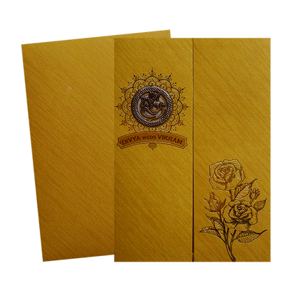 Metallic Gold Ganesha Wedding Card-KNCM038G