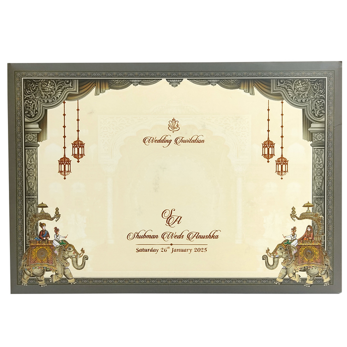 Grey Royal Box Marriage Invitation Card-King of Cards