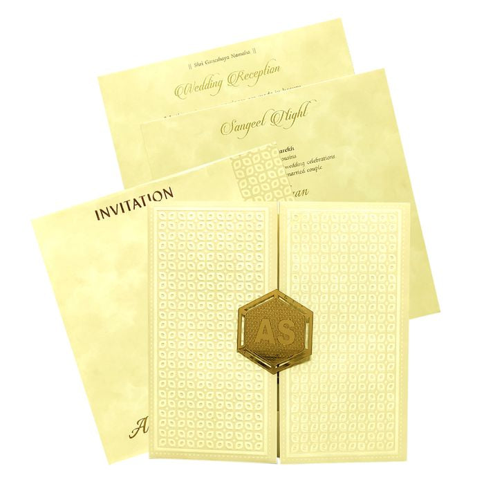 Cream Embossed Padded Invitation Card-King of Cards