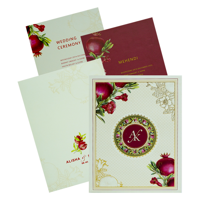 Cream Pomegranate Wedding Card-King of Cards