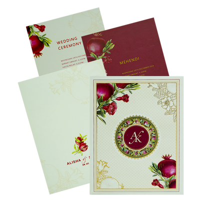 Make your event special with our exclusive Cream Pomegranate Wedding Card Order now! ?WhatsApp Support ?Express Delivery