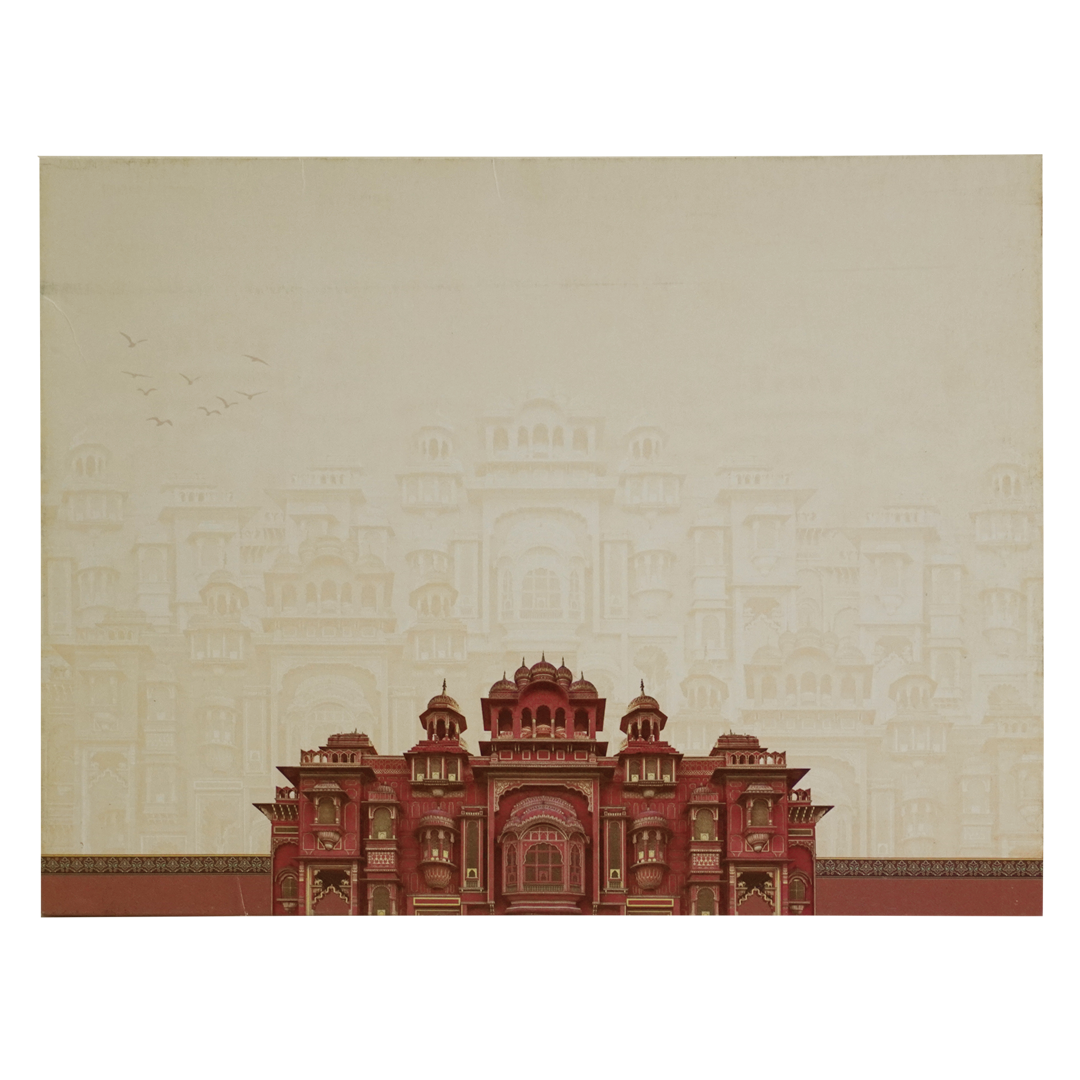 Beige Palace Wedding Invitation Card-KAC05130