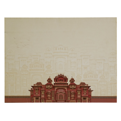 Beige Palace Wedding Invitation Card-KAC05130