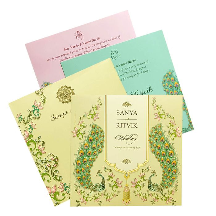 Cream Peacock Invitation Card-King of Cards