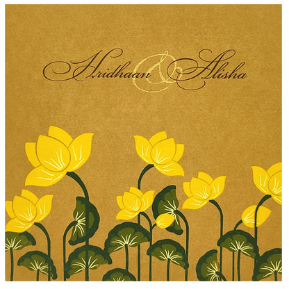 Khaki Brown Lotus Floral Wedding Card-Krc28550
