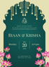 Green Lotus Elegant Indian Wedding Invitation-EINK0032