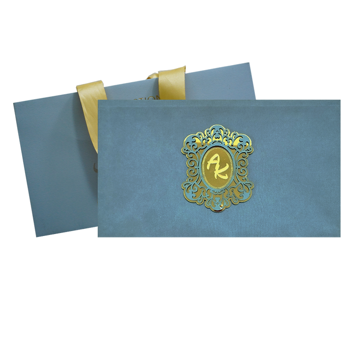 Blue Grey Fabric Sweet Box Invitation-King of Cards