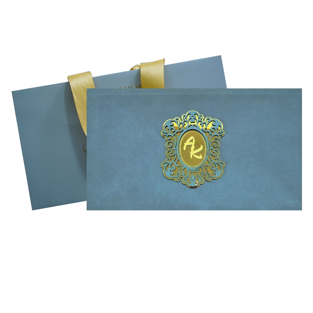 Blue Grey Fabric Sweet Box Invitation-King of Cards
