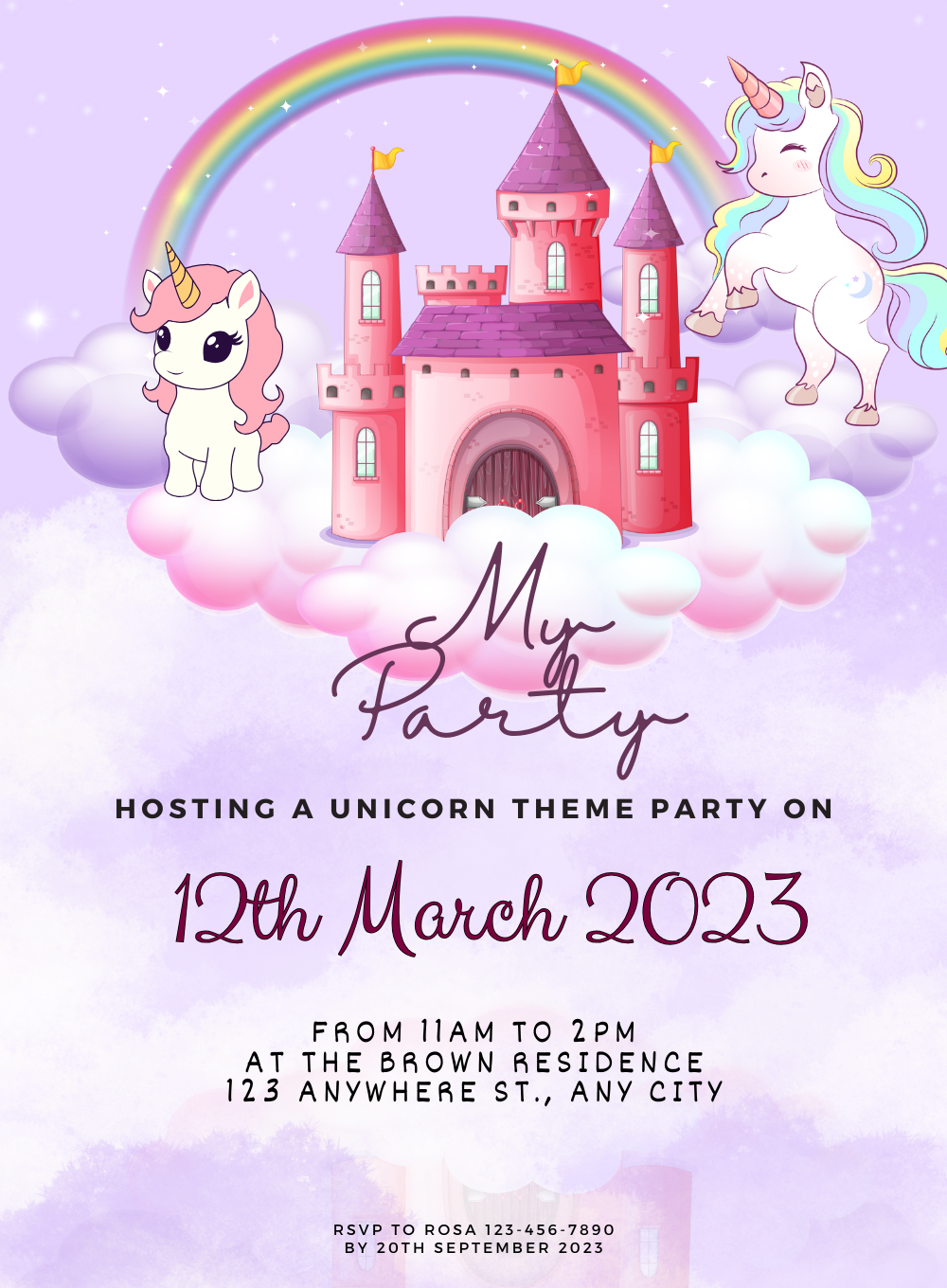 Enchanted Rainbow Unicorns Invitation-AAUNI006
