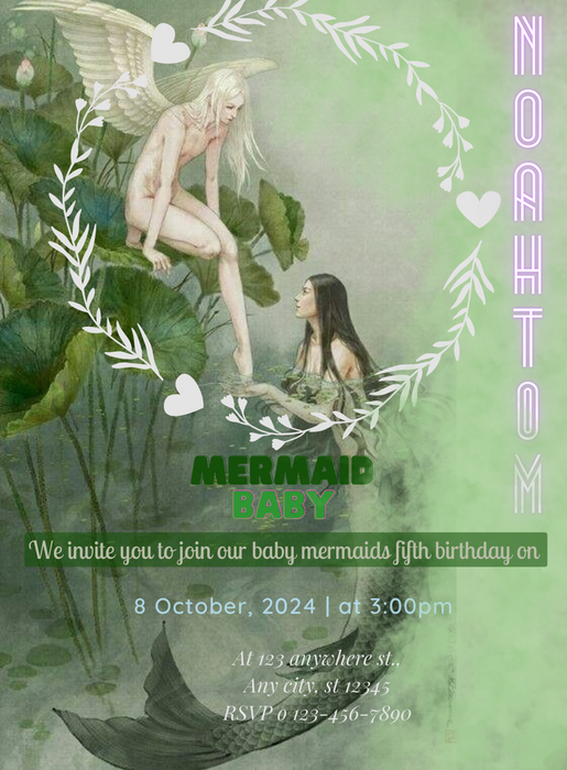 Enchanting Coral Mermaid Invitation-AAMER007