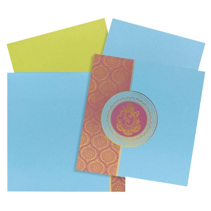 Beautiful Blue Shading With Ganesha Design wedding Card - KNK30363-King of Cards