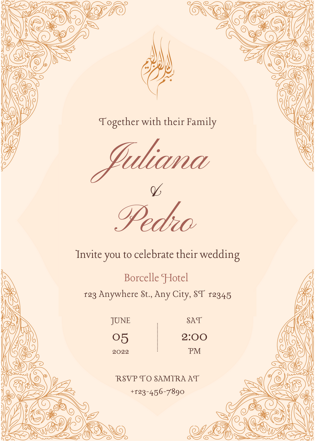 Pink Foil Design Flower Wedding Invitation-EINK0022