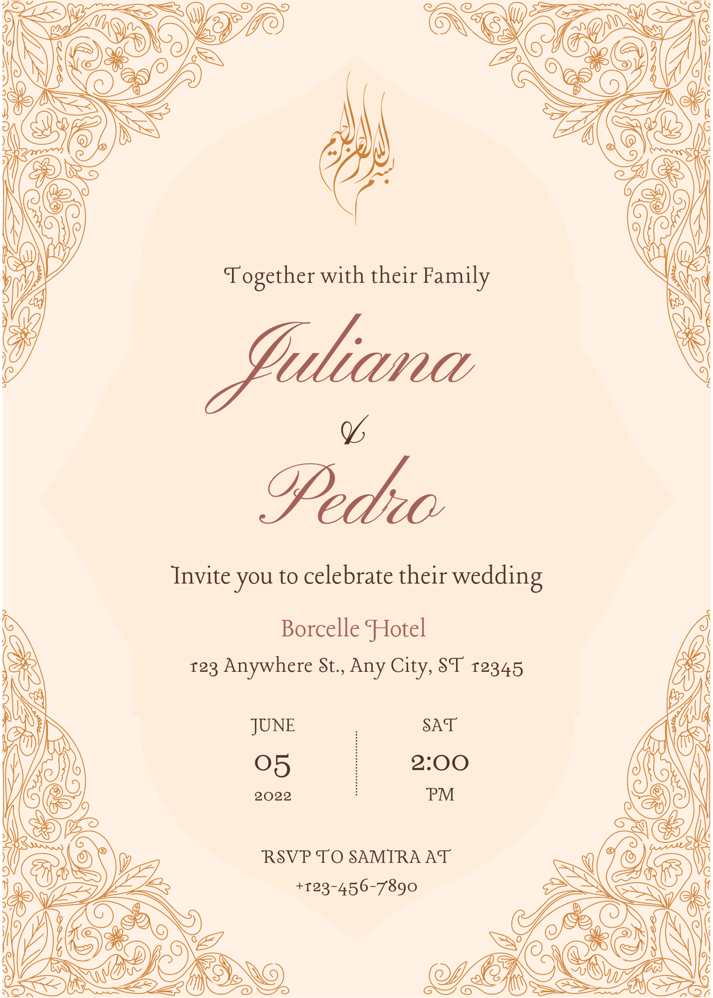 Pink Foil Design Flower Wedding Invitation-EINK0022