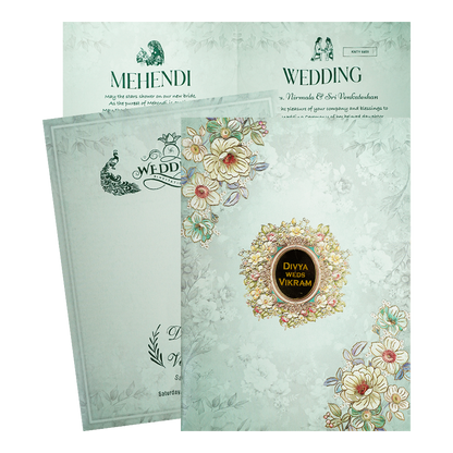 Check out Blue Pastel Floral Oval Wedding Card at best price,✅WhatsApp Support and ✅Express Delivery | King of Cards.