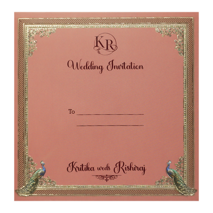 Maroon Peacock Padded Wedding Card-KSI64230