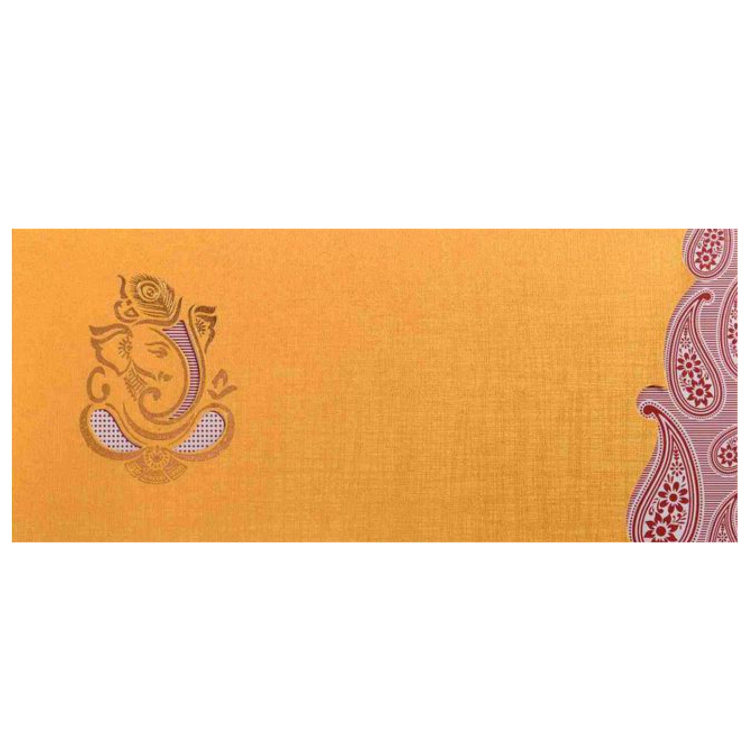 Gold Foiling Ganesha With Cut Design Border Wedding Card-KNSPM308