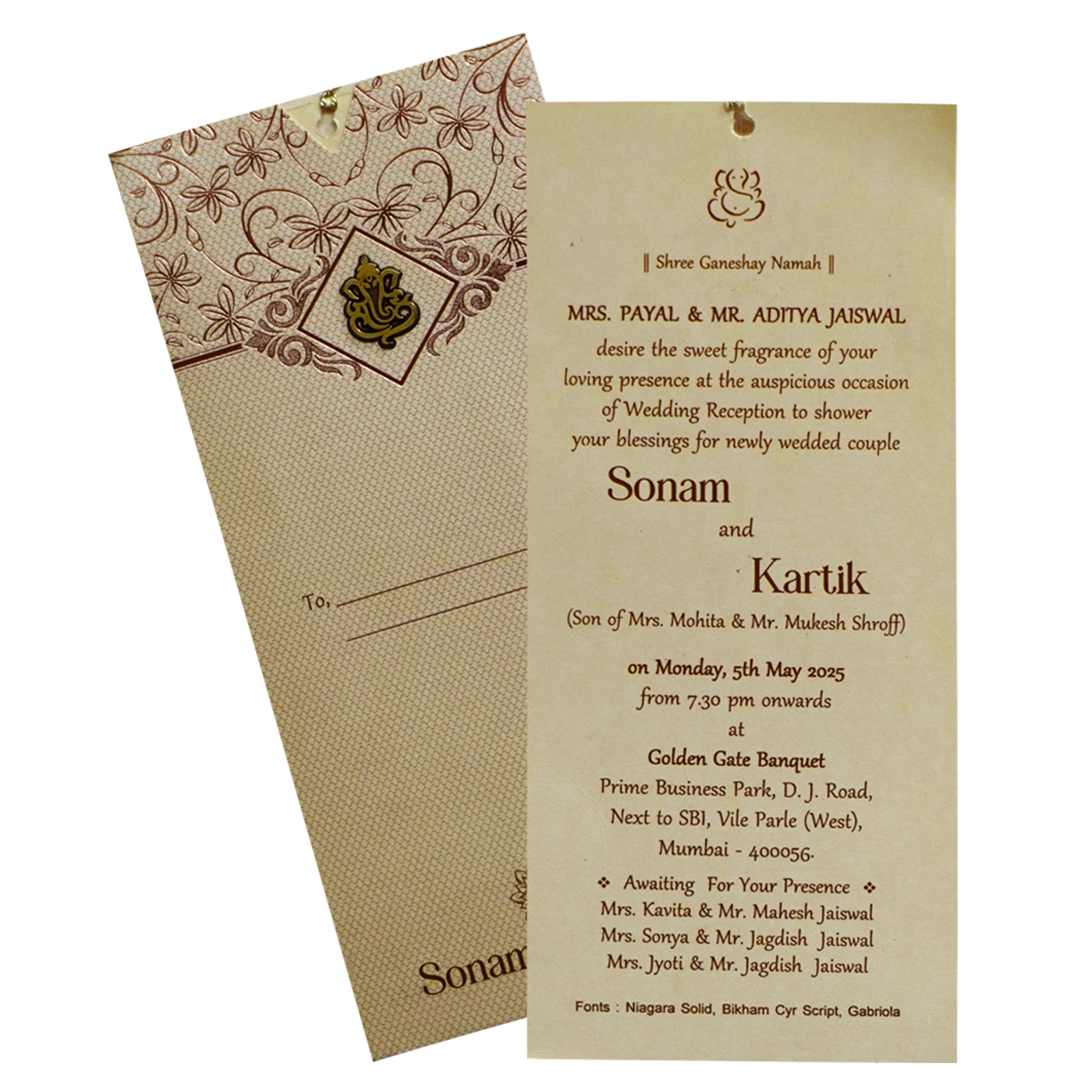 Beige Light Brown Single Invitation-KRCS7022