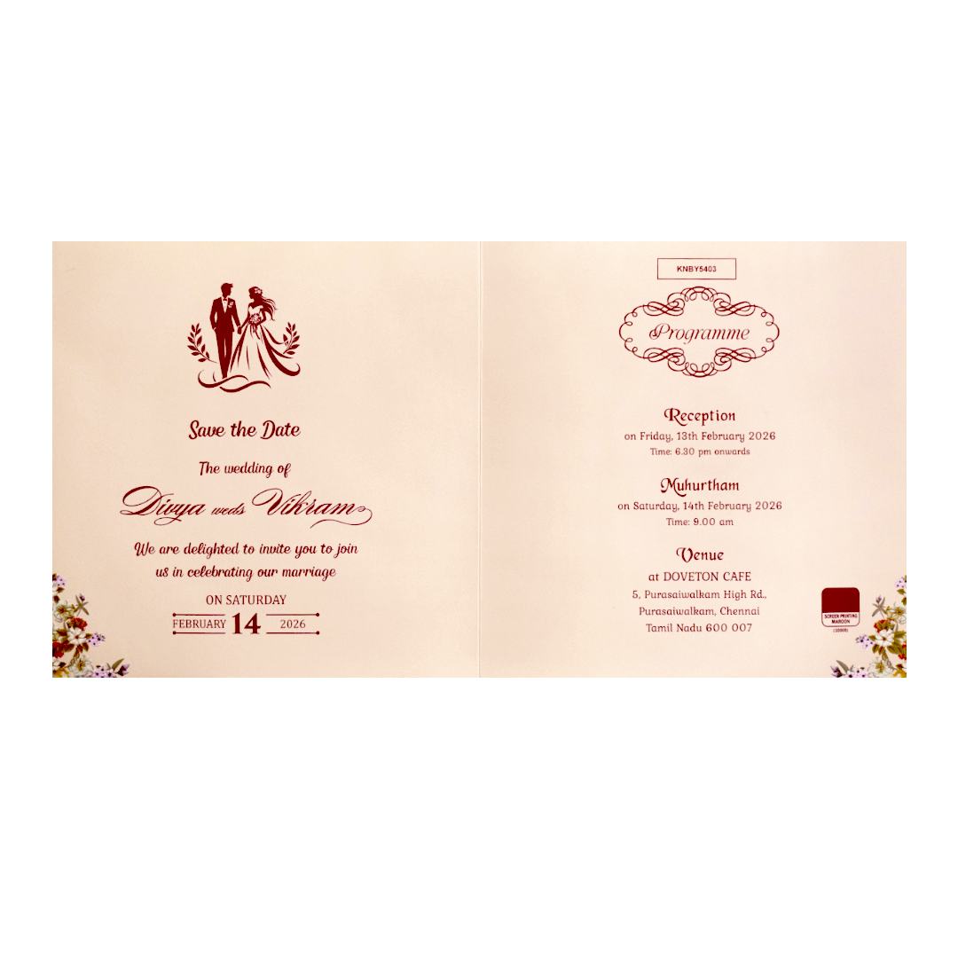 Pink Offset Simple Floral Invitation Card-KNBY5403-King of Cards