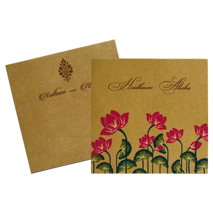 Khaki Brown Lotus Box Wedding Card-King of Cards