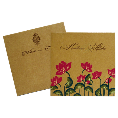 Khaki Brown Lotus Box Wedding Card-King of Cards