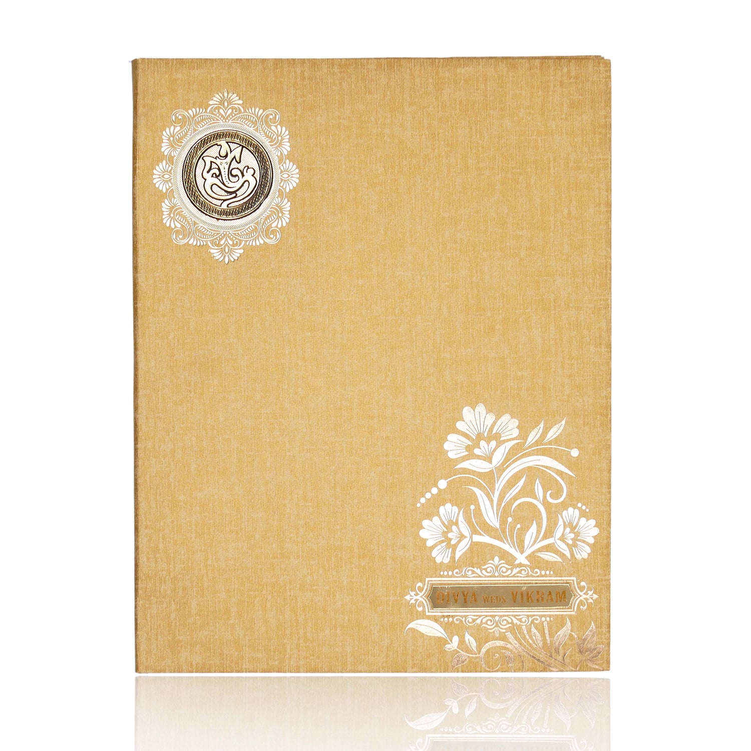 Brown Gold Padded White Flower Print Wedding Invitation-KNPP8501N