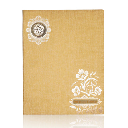 Brown Gold Padded White Flower Print Wedding Invitation-KNPP8501N