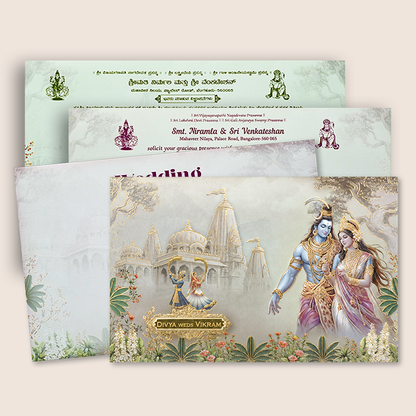 Grey Divine Shiva Parvati Wedding Card - KNKT1902C