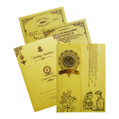 Ganesha Yellow Door-Style Wedding Card-KNKR041G