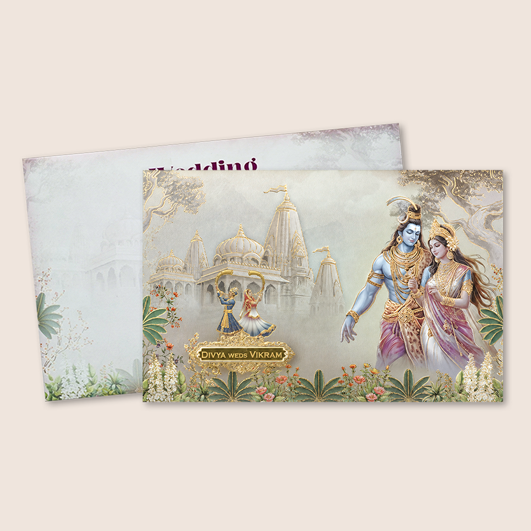 Grey Divine Shiva Parvati Wedding Card - KNKT1902C