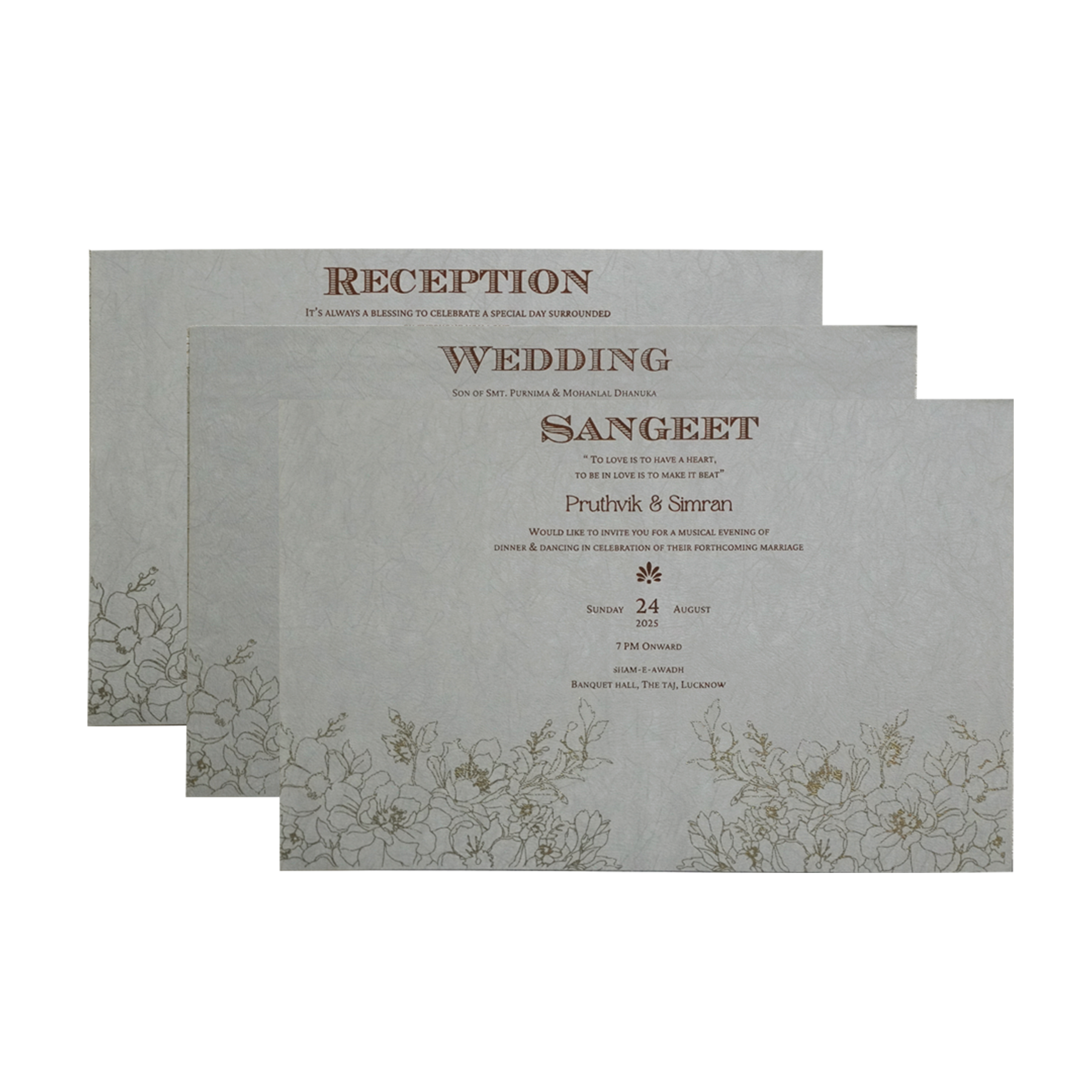 Dusty Grey Padded Invitation Card-King of Cards
