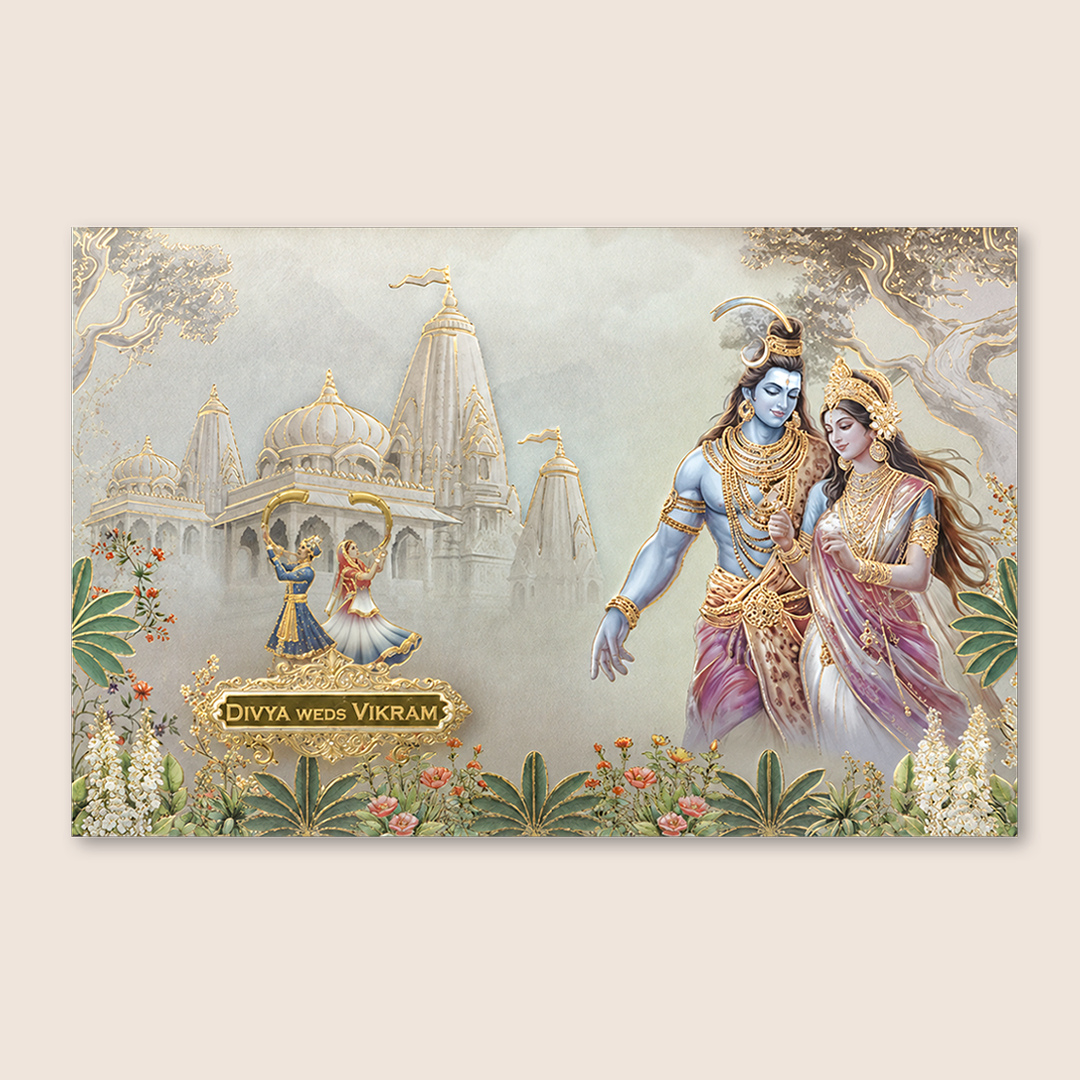 Grey Divine Shiva Parvati Wedding Card - KNKT1902C