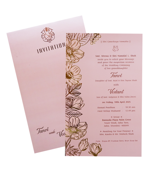 Light Pink Single Sheet Invitation Card-King of Cards