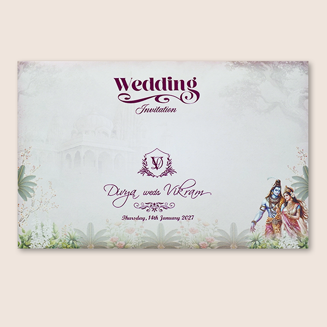 Grey Divine Shiva Parvati Wedding Card - KNKT1902C