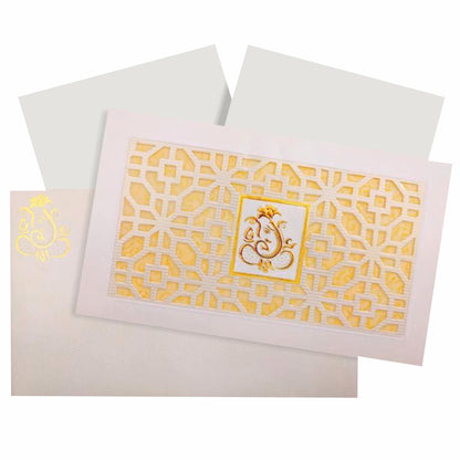 Gorgeous Gold Wolly Ganesha Laser Cut Wedding Card - KNK30610